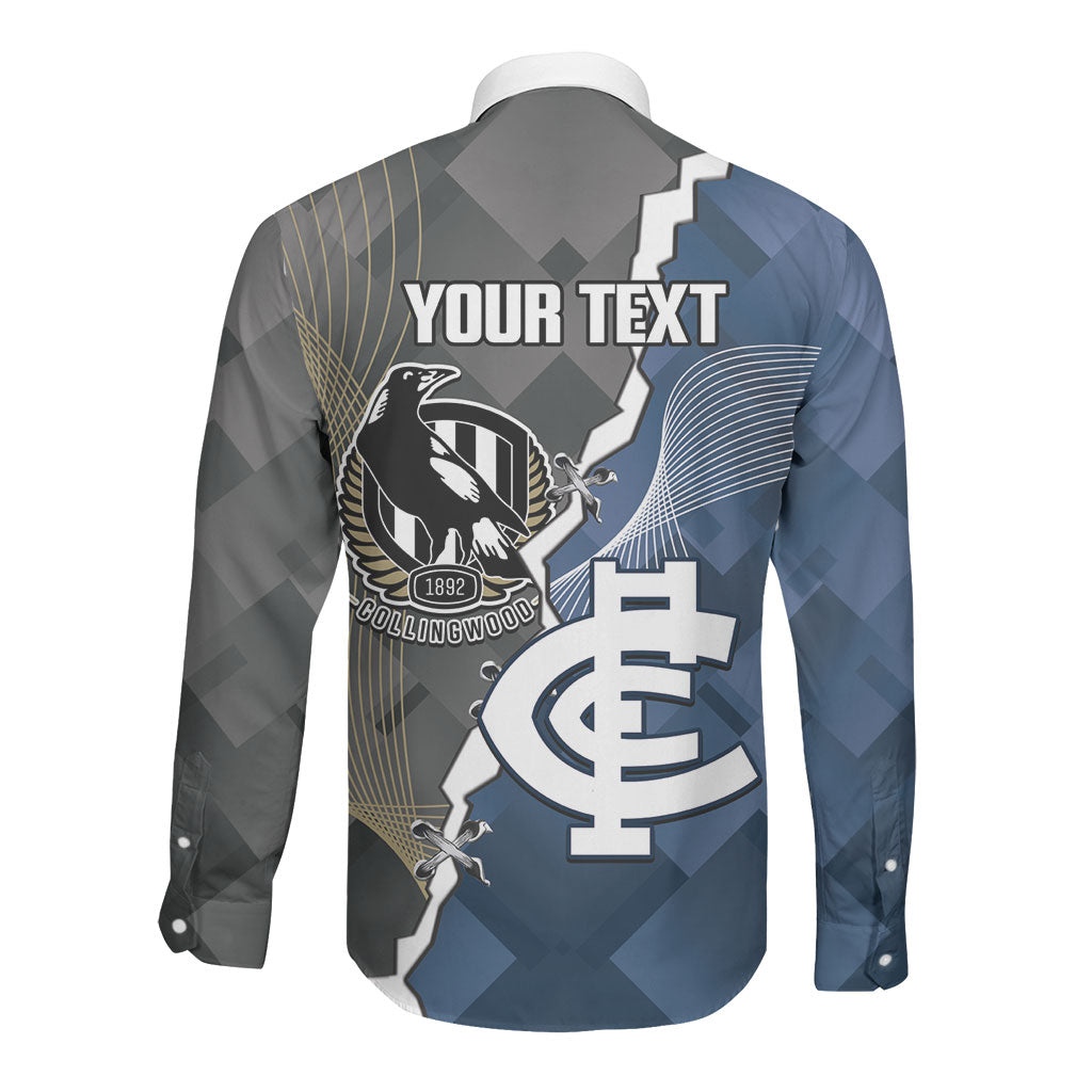 Carlton Collingwood Football Personalised Long Sleeve Button Shirt Blues Magpies Together Dynamic Style