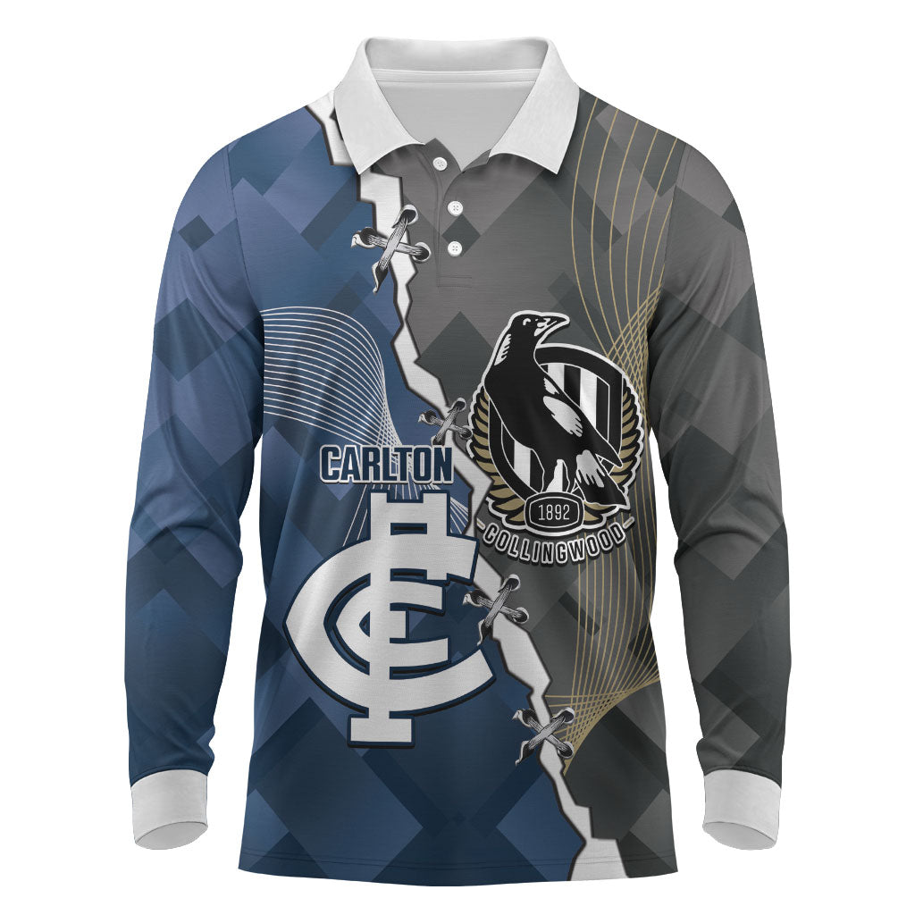 Carlton Collingwood Football Personalised Long Sleeve Polo Shirt Blues Magpies Together Dynamic Style