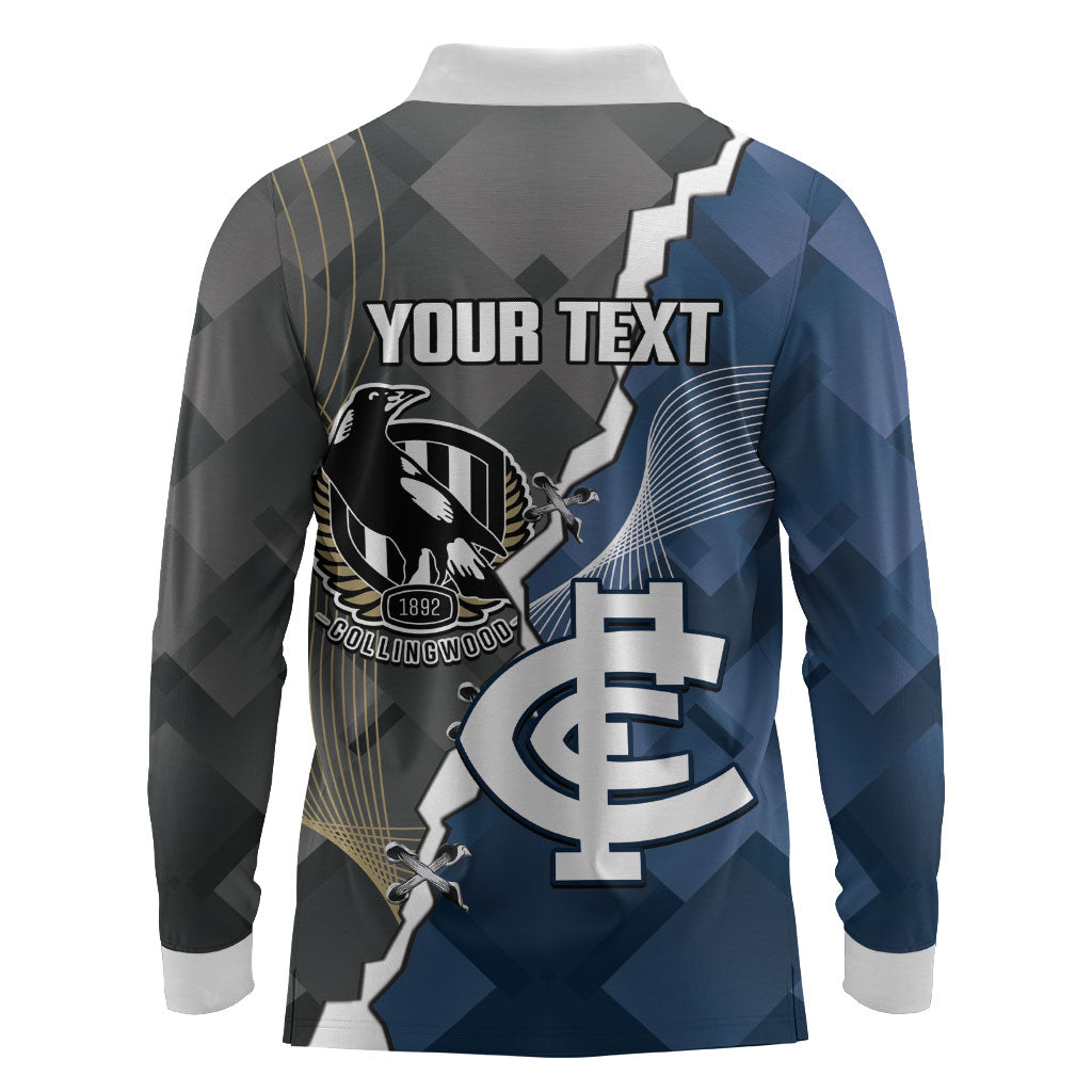 Carlton Collingwood Football Personalised Long Sleeve Polo Shirt Blues Magpies Together Dynamic Style