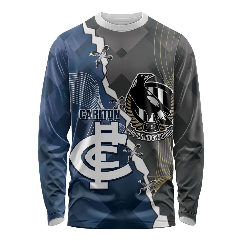 Carlton Collingwood Football Personalised Long Sleeve Shirt Blues Magpies Together Dynamic Style