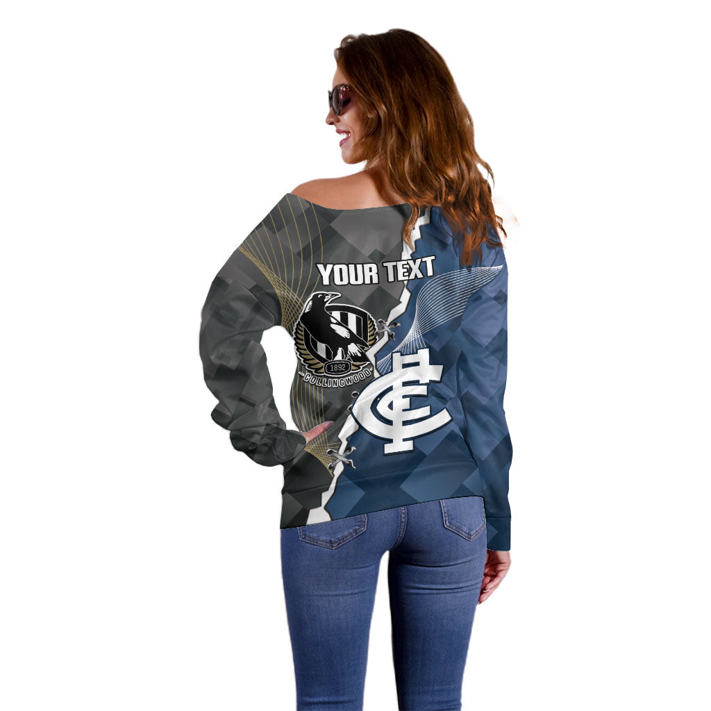 Carlton Collingwood Football Personalised Off Shoulder Sweater Blues Magpies Together Dynamic Style