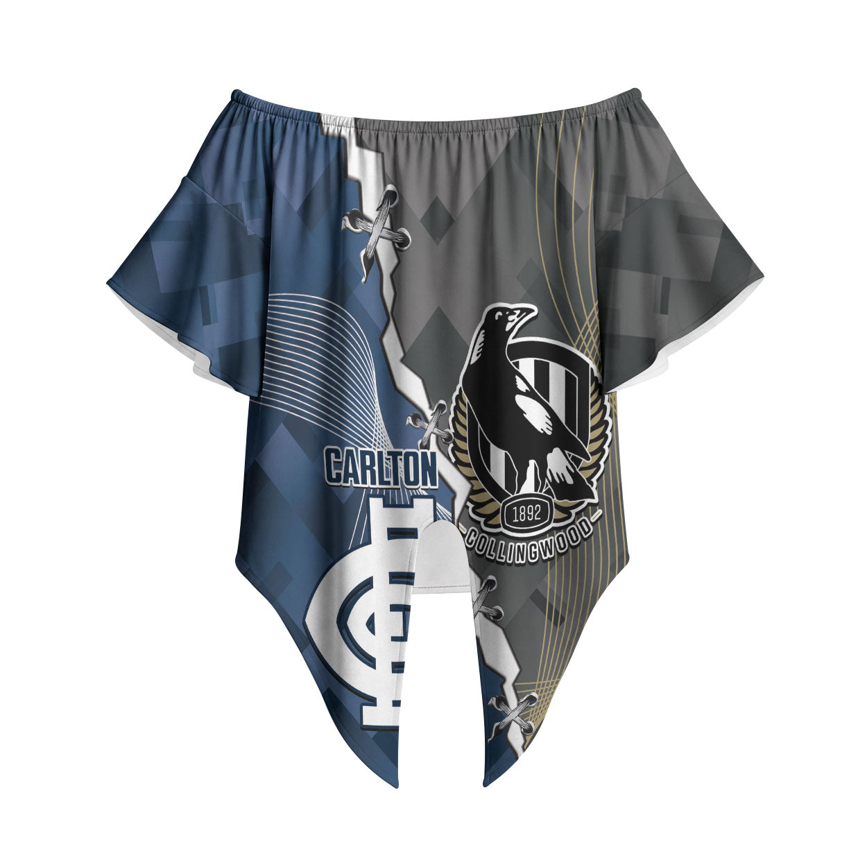 Carlton Collingwood Football Personalised Off Shoulder Wrap Waist Top Blues Magpies Together Dynamic Style