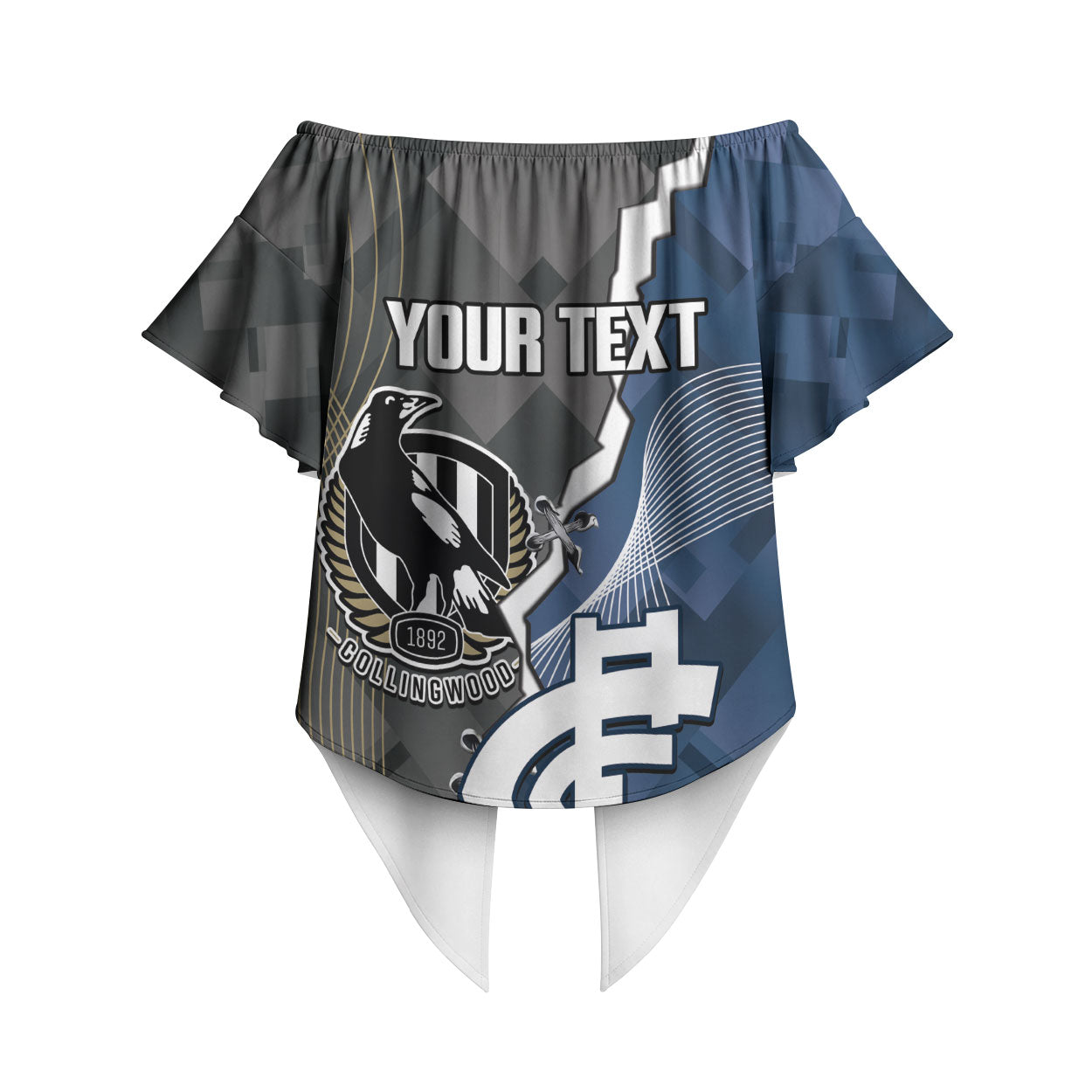 Carlton Collingwood Football Personalised Off Shoulder Wrap Waist Top Blues Magpies Together Dynamic Style