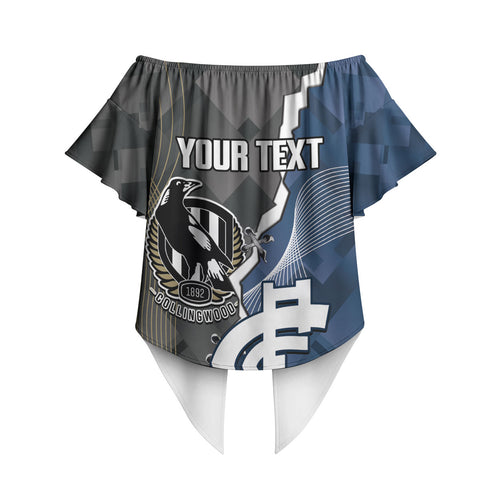Carlton Collingwood Football Personalised Off Shoulder Wrap Waist Top Blues Magpies Together Dynamic Style
