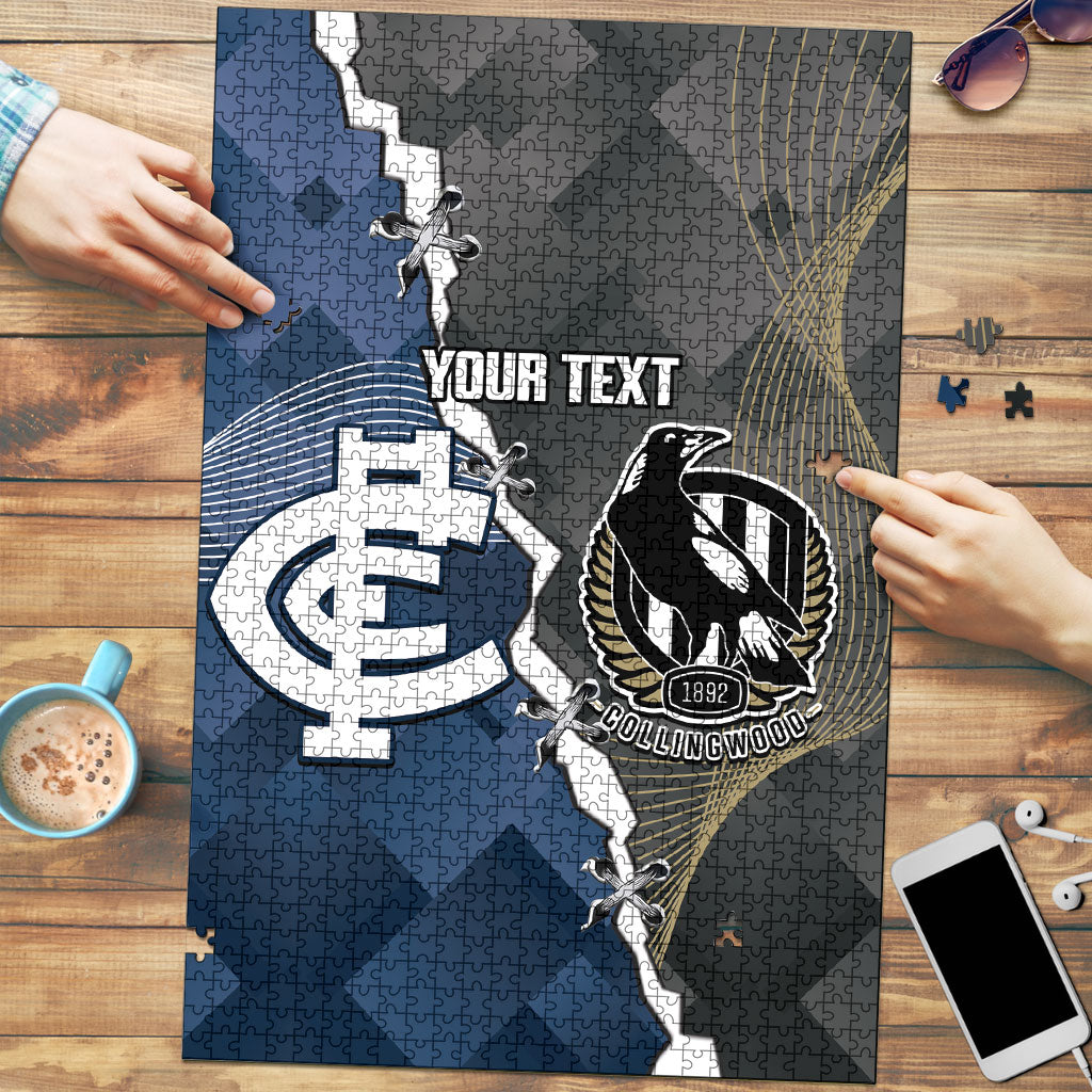 Carlton Collingwood Football Personalised Puzzle Blues Magpies Together Dynamic Style