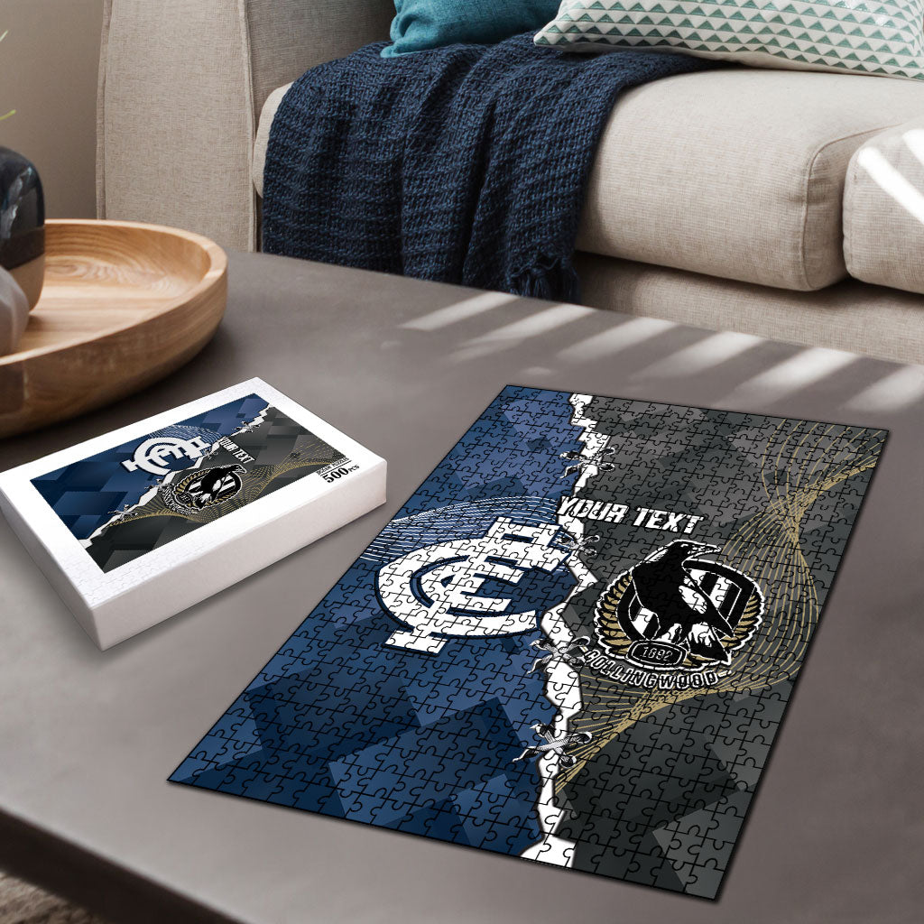 Carlton Collingwood Football Personalised Puzzle Blues Magpies Together Dynamic Style