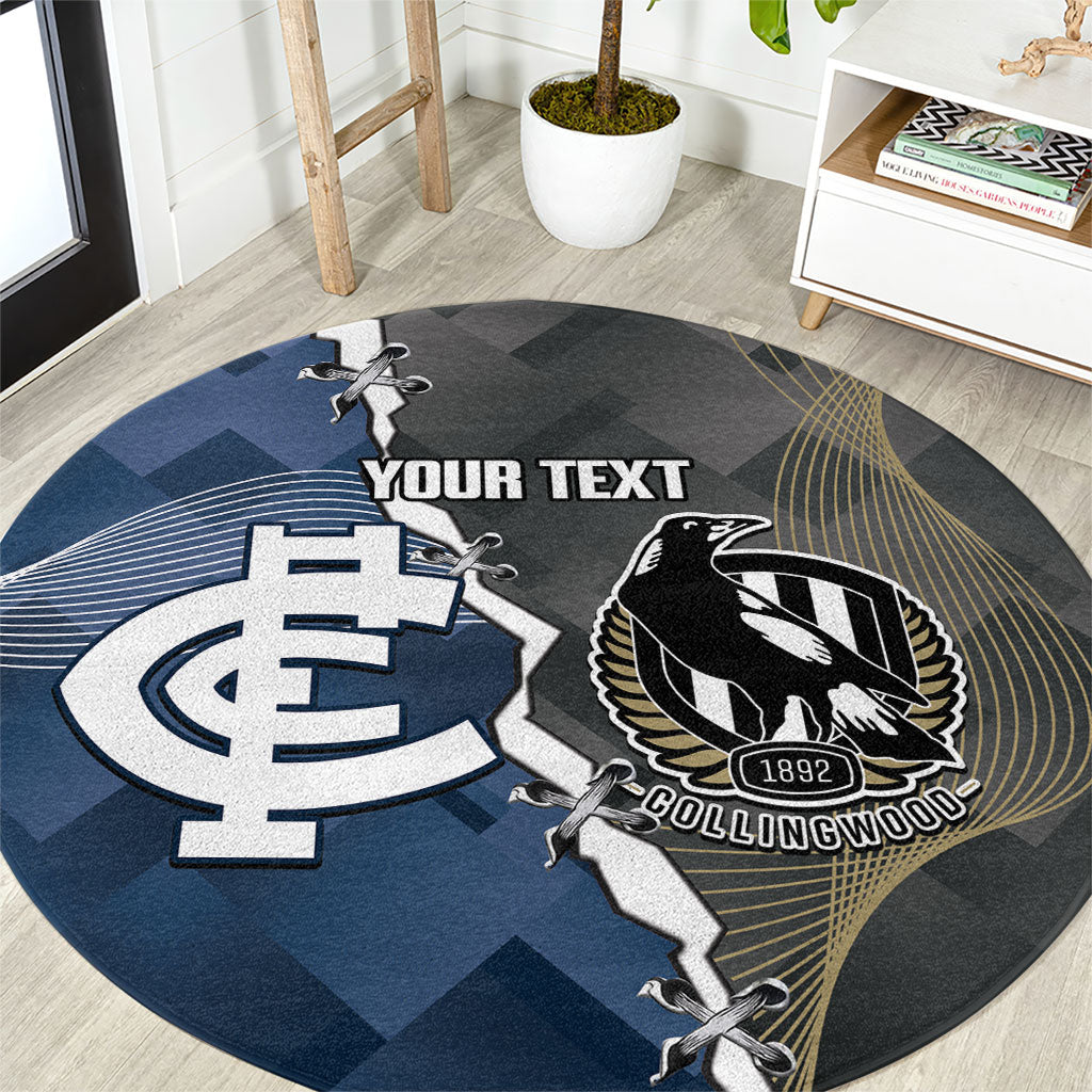 Carlton Collingwood Football Personalised Round Carpet Blues Magpies Together Dynamic Style