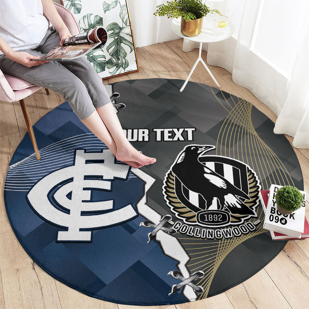 Carlton Collingwood Football Personalised Round Carpet Blues Magpies Together Dynamic Style