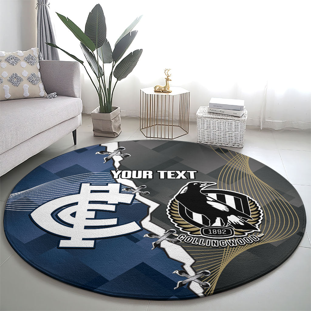 Carlton Collingwood Football Personalised Round Carpet Blues Magpies Together Dynamic Style