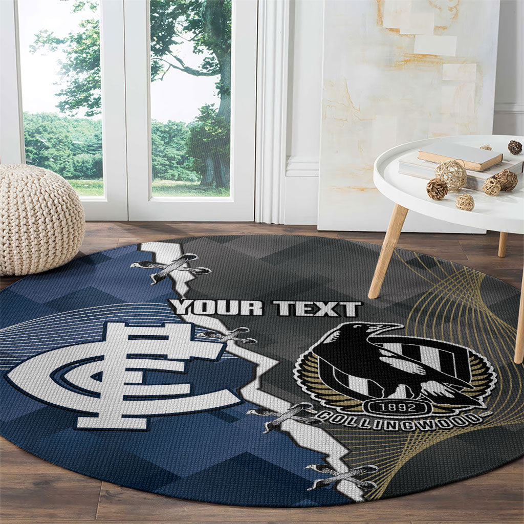 Carlton Collingwood Football Personalised Round Carpet Blues Magpies Together Dynamic Style