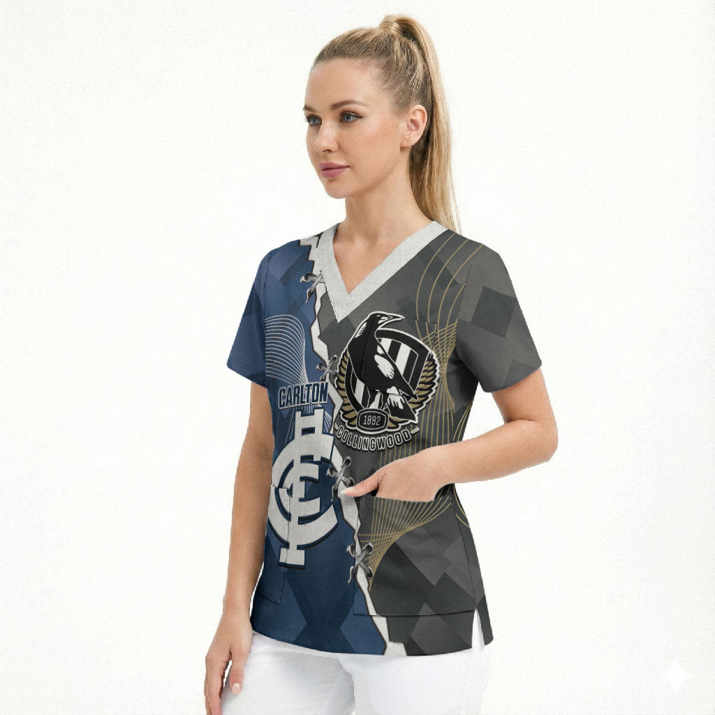 Carlton Collingwood Football Personalised Scrub Top Blues Magpies Together Dynamic Style