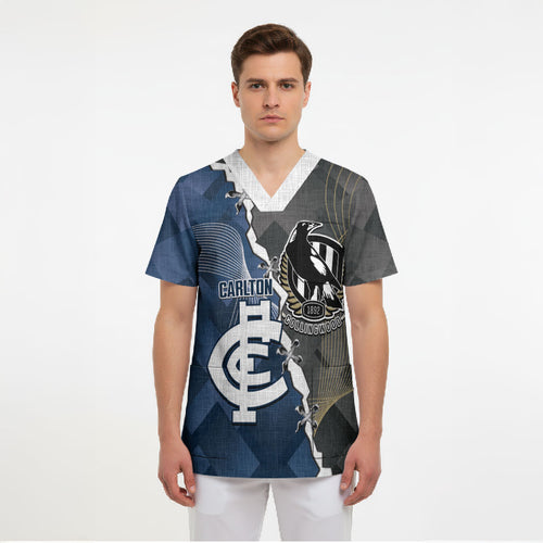 Carlton Collingwood Football Personalised Scrub Top Blues Magpies Together Dynamic Style