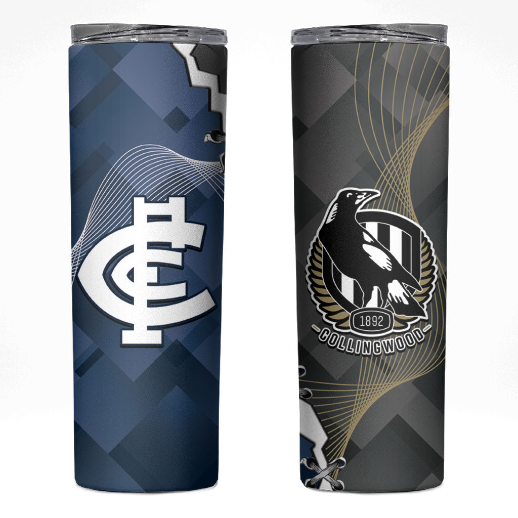 Carlton Collingwood Football Personalised Skinny Tumbler Blues Magpies Together Dynamic Style