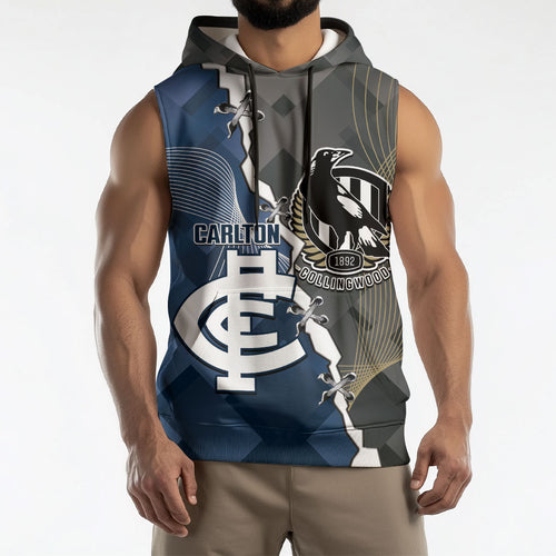 Carlton Collingwood Football Personalised Sleeveless Hoodie Blues Magpies Together Dynamic Style