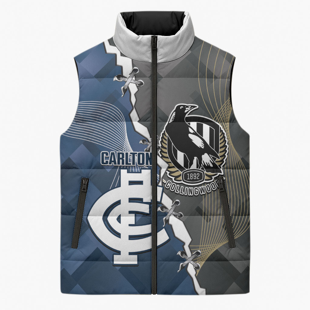 Carlton Collingwood Football Personalised Sleeveless Puffer Jacket Blues Magpies Together Dynamic Style