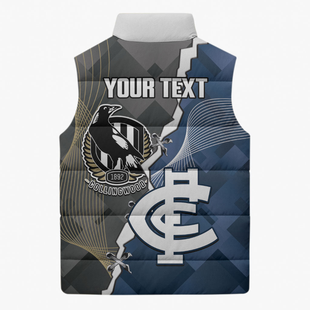 Carlton Collingwood Football Personalised Sleeveless Puffer Jacket Blues Magpies Together Dynamic Style