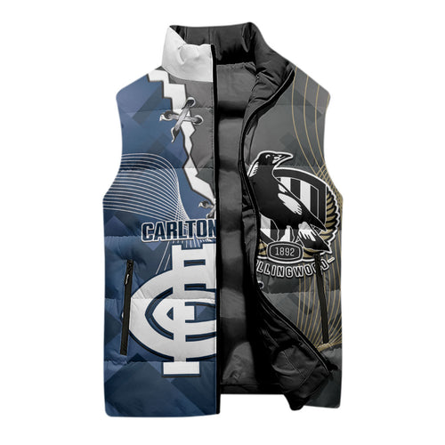 Carlton Collingwood Football Personalised Sleeveless Puffer Jacket Blues Magpies Together Dynamic Style