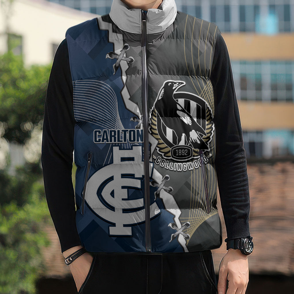 Carlton Collingwood Football Personalised Sleeveless Puffer Jacket Blues Magpies Together Dynamic Style