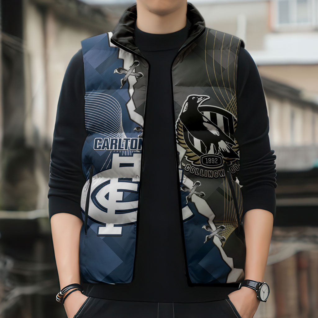Carlton Collingwood Football Personalised Sleeveless Puffer Jacket Blues Magpies Together Dynamic Style
