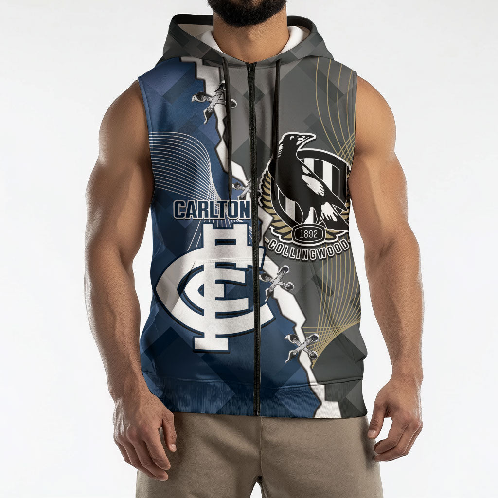 Carlton Collingwood Football Personalised Sleeveless Zip Hoodie Blues Magpies Together Dynamic Style