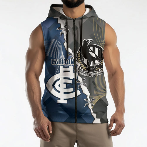 Carlton Collingwood Football Personalised Sleeveless Zip Hoodie Blues Magpies Together Dynamic Style
