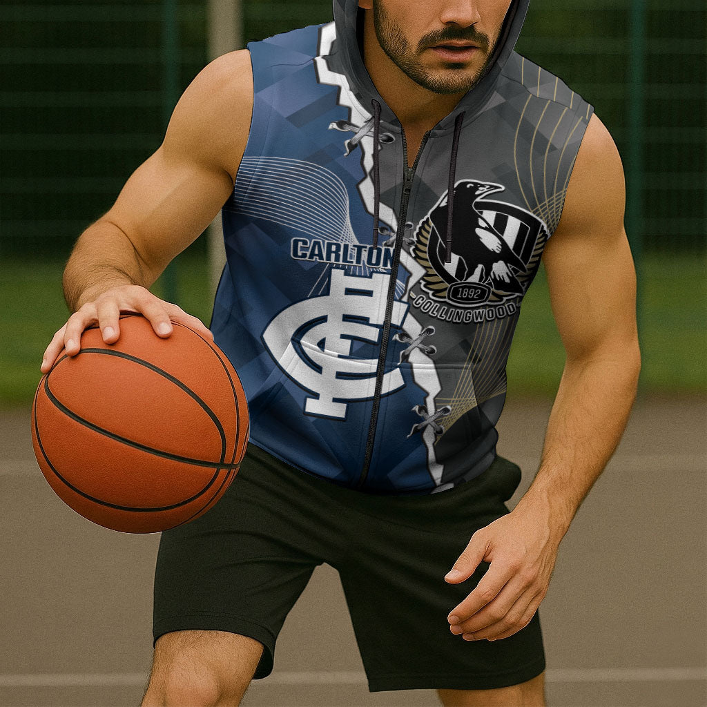 Carlton Collingwood Football Personalised Sleeveless Zip Hoodie Blues Magpies Together Dynamic Style