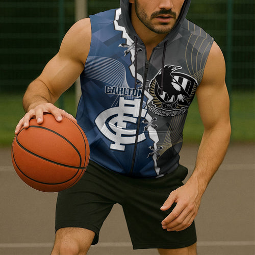 Carlton Collingwood Football Personalised Sleeveless Zip Hoodie Blues Magpies Together Dynamic Style