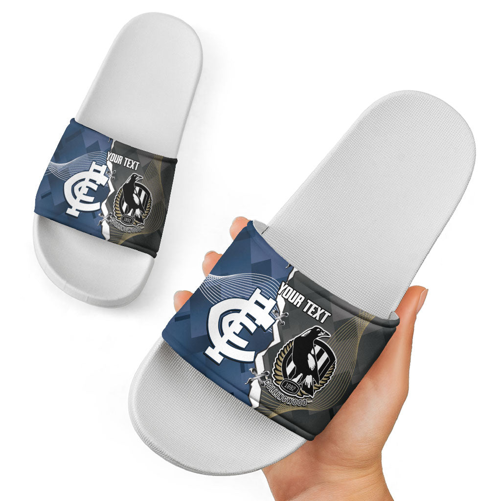 Carlton Collingwood Football Personalised Slide Sandals Blues Magpies Together Dynamic Style