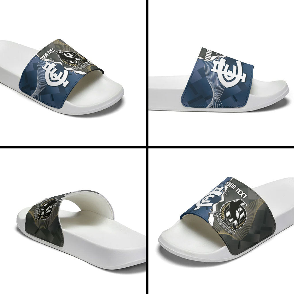 Carlton Collingwood Football Personalised Slide Sandals Blues Magpies Together Dynamic Style