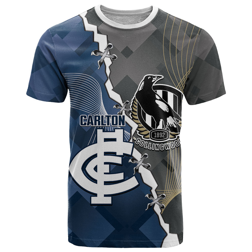 Carlton Collingwood Football Personalised T Shirt Blues Magpies Together Dynamic Style