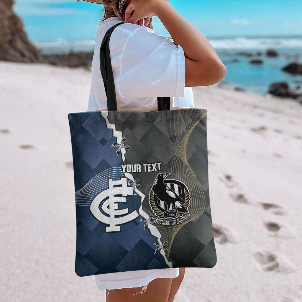 Carlton Collingwood Football Personalised Tote Bag Blues Magpies Together Dynamic Style