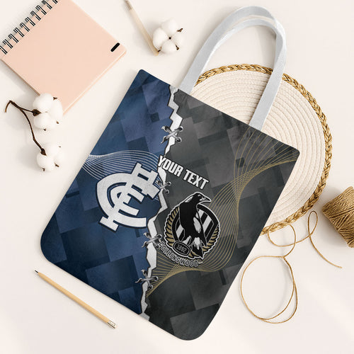 Carlton Collingwood Football Personalised Tote Bag Blues Magpies Together Dynamic Style