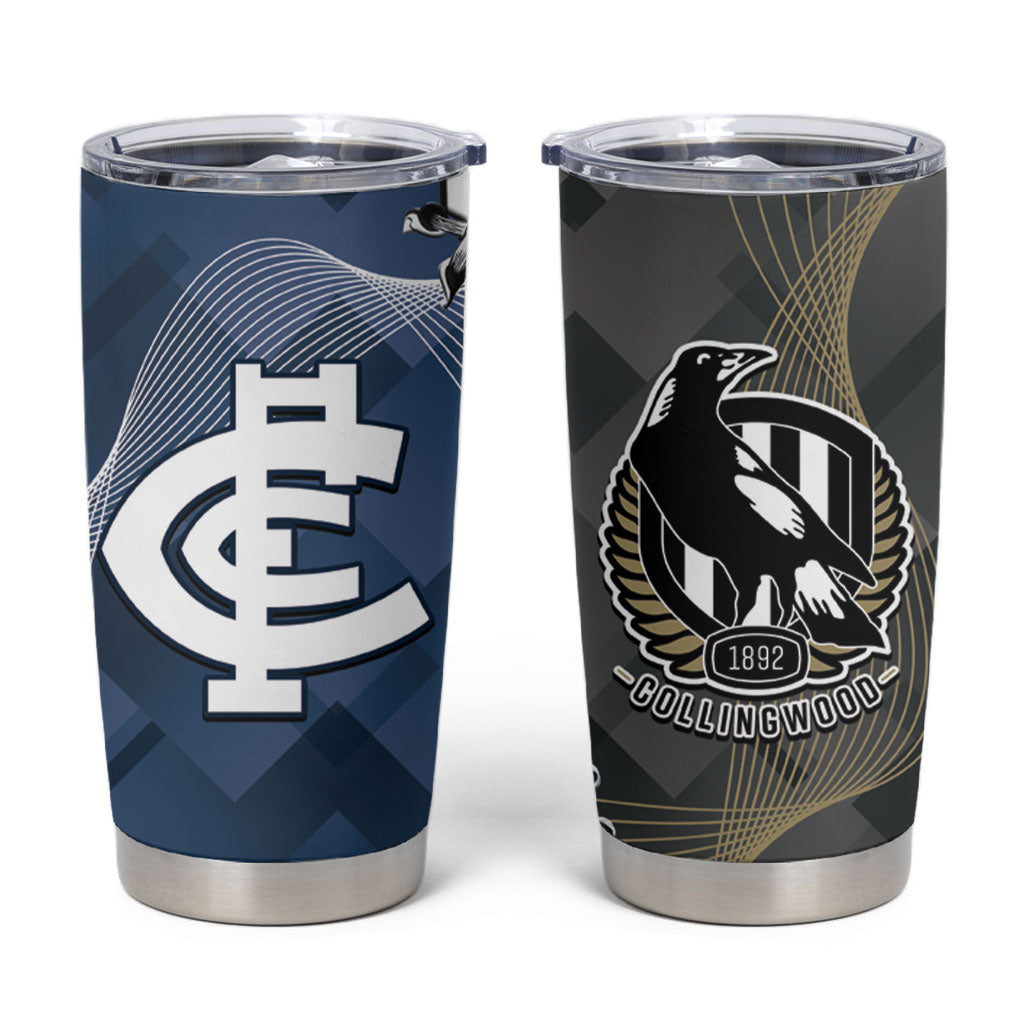 Carlton Collingwood Football Personalised Tumbler Cup Blues Magpies Together Dynamic Style