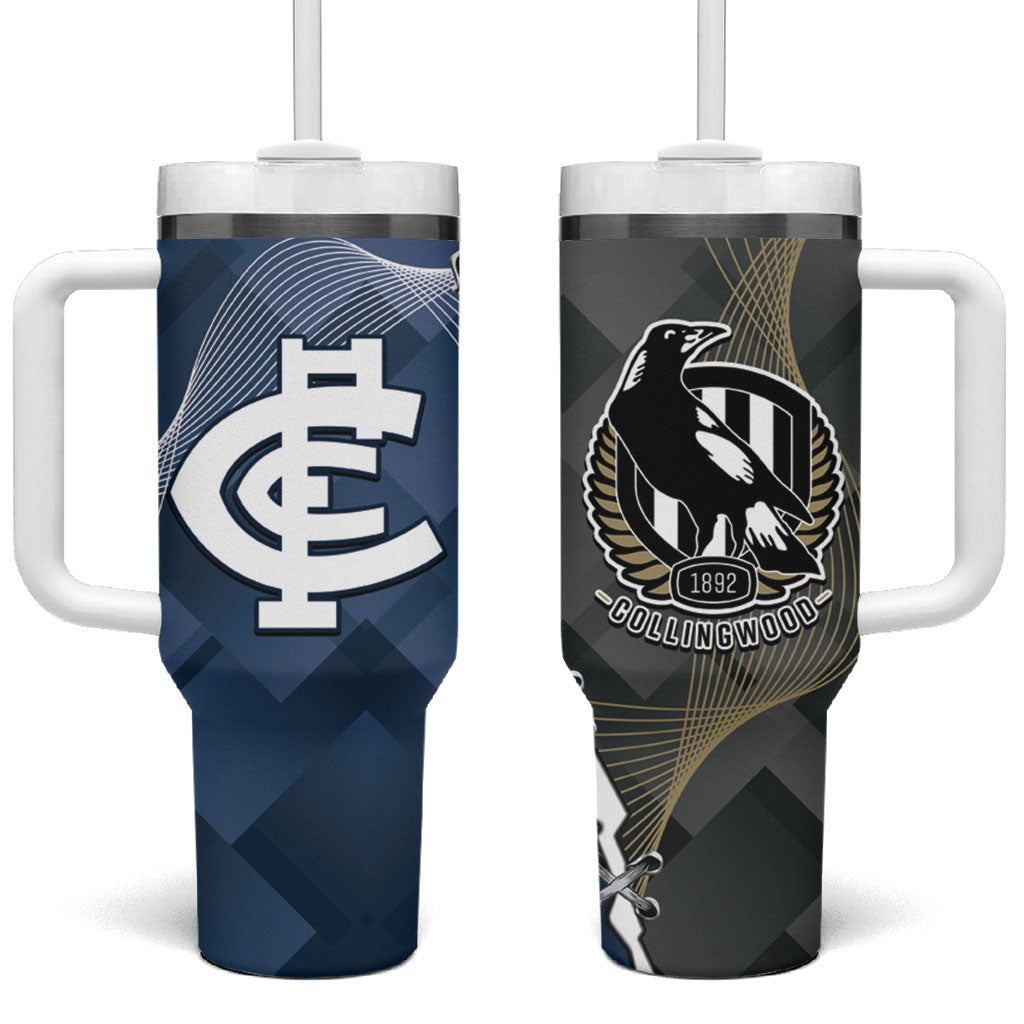 Carlton Collingwood Football Personalised Tumbler With Handle Blues Magpies Together Dynamic Style