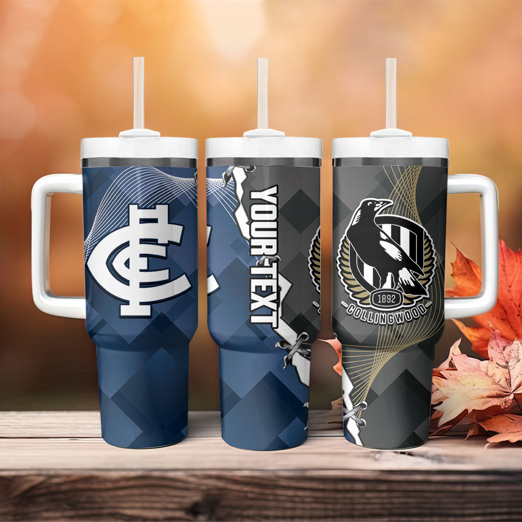 Carlton Collingwood Football Personalised Tumbler With Handle Blues Magpies Together Dynamic Style