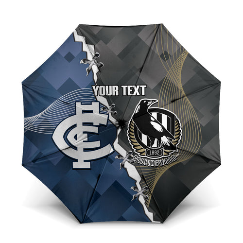Carlton Collingwood Football Personalised Umbrella Blues Magpies Together Dynamic Style