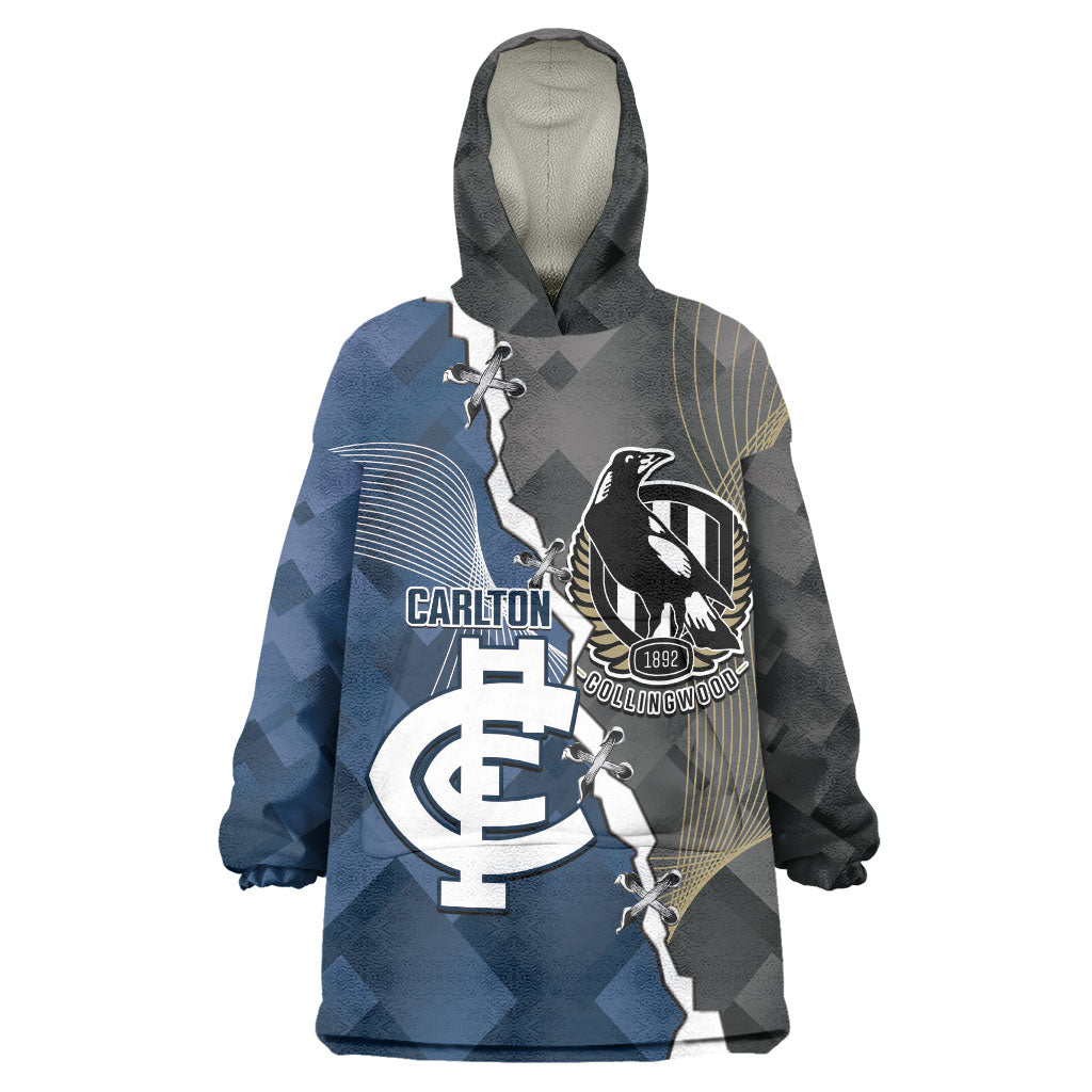 Carlton Collingwood Football Personalised Wearable Blanket Hoodie Blues Magpies Together Dynamic Style