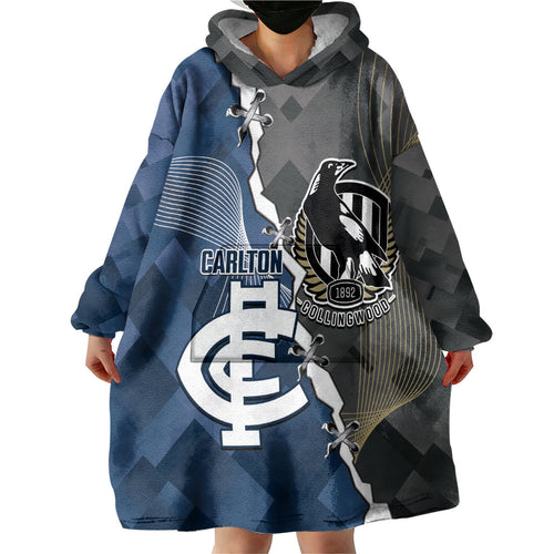 Carlton Collingwood Football Personalised Wearable Blanket Hoodie Blues Magpies Together Dynamic Style