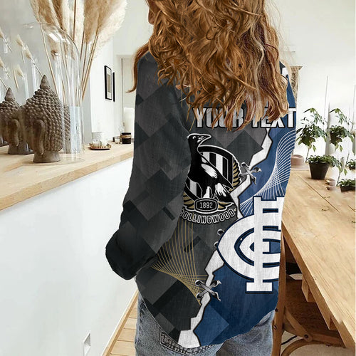Carlton Collingwood Football Personalised Women Casual Shirt Blues Magpies Together Dynamic Style