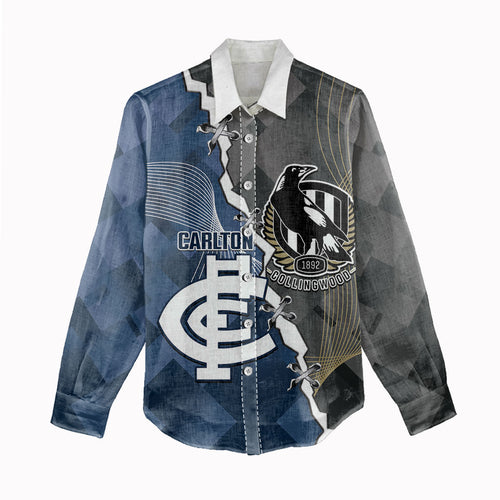 Carlton Collingwood Football Personalised Women Casual Shirt Blues Magpies Together Dynamic Style