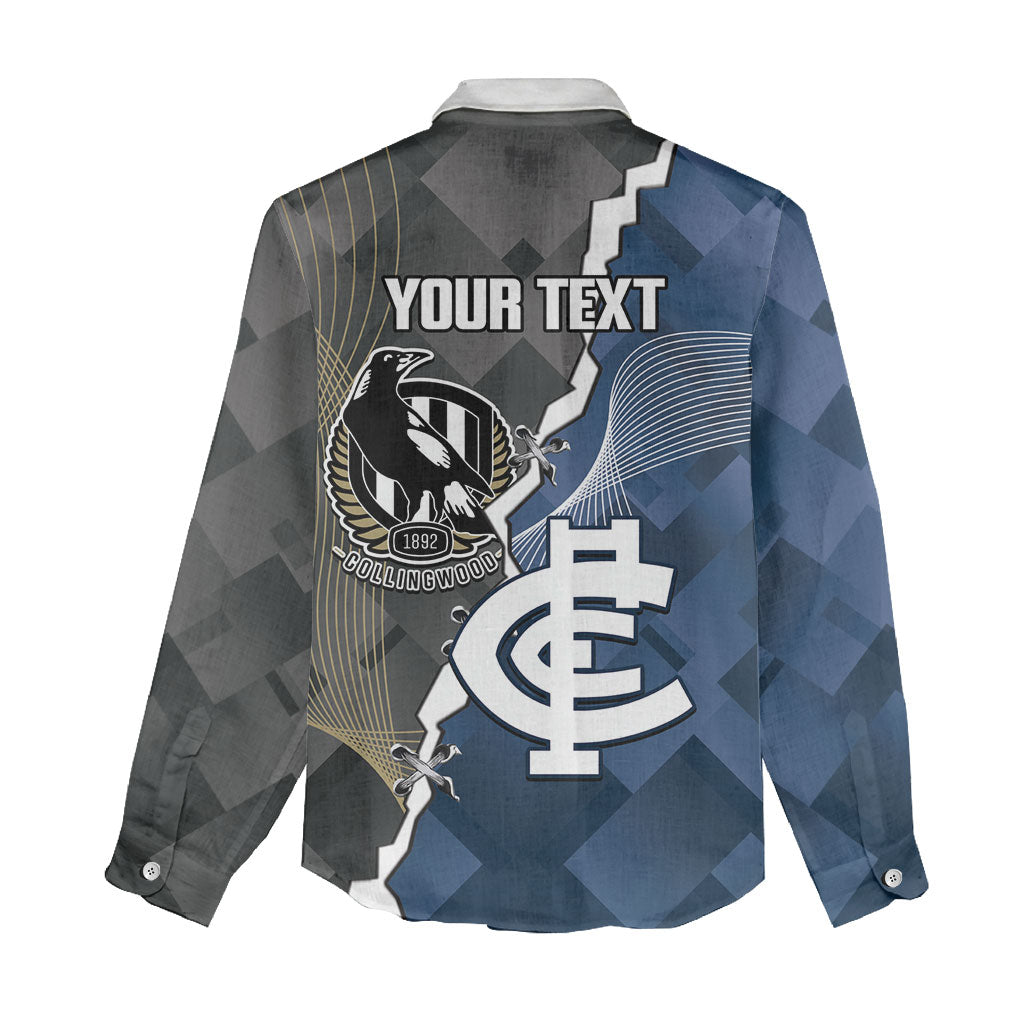 Carlton Collingwood Football Personalised Women Casual Shirt Blues Magpies Together Dynamic Style