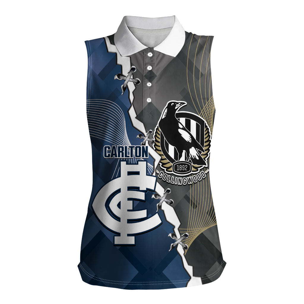 Carlton Collingwood Football Personalised Women Sleeveless Polo Shirt Blues Magpies Together Dynamic Style