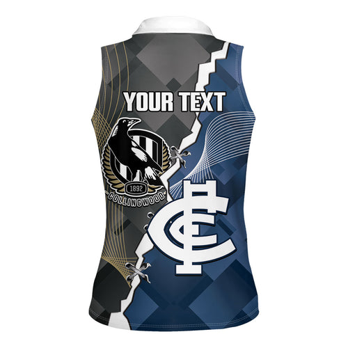 Carlton Collingwood Football Personalised Women Sleeveless Polo Shirt Blues Magpies Together Dynamic Style
