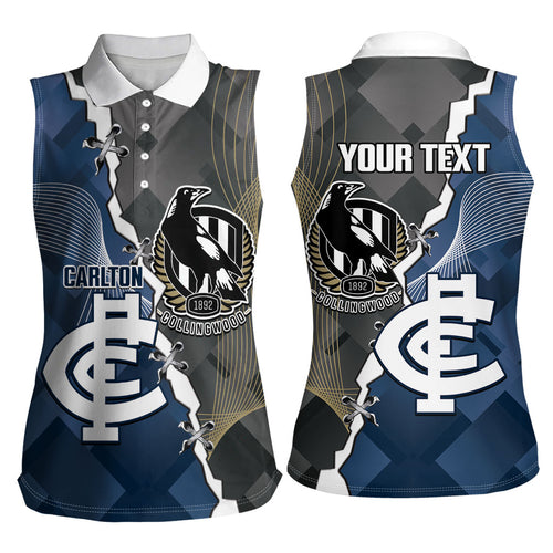 Carlton Collingwood Football Personalised Women Sleeveless Polo Shirt Blues Magpies Together Dynamic Style