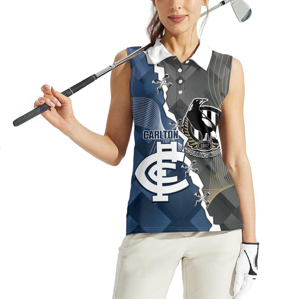 Carlton Collingwood Football Personalised Women Sleeveless Polo Shirt Blues Magpies Together Dynamic Style