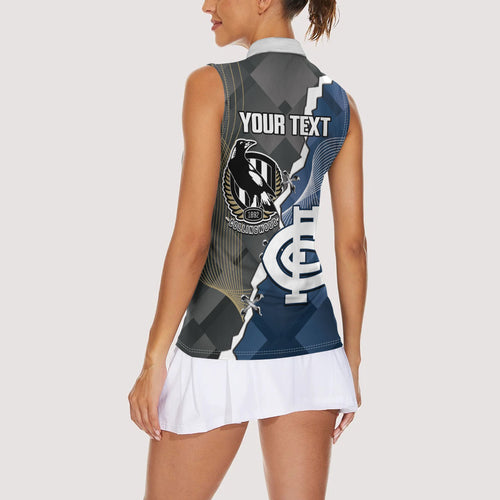Carlton Collingwood Football Personalised Women Sleeveless Polo Shirt Blues Magpies Together Dynamic Style