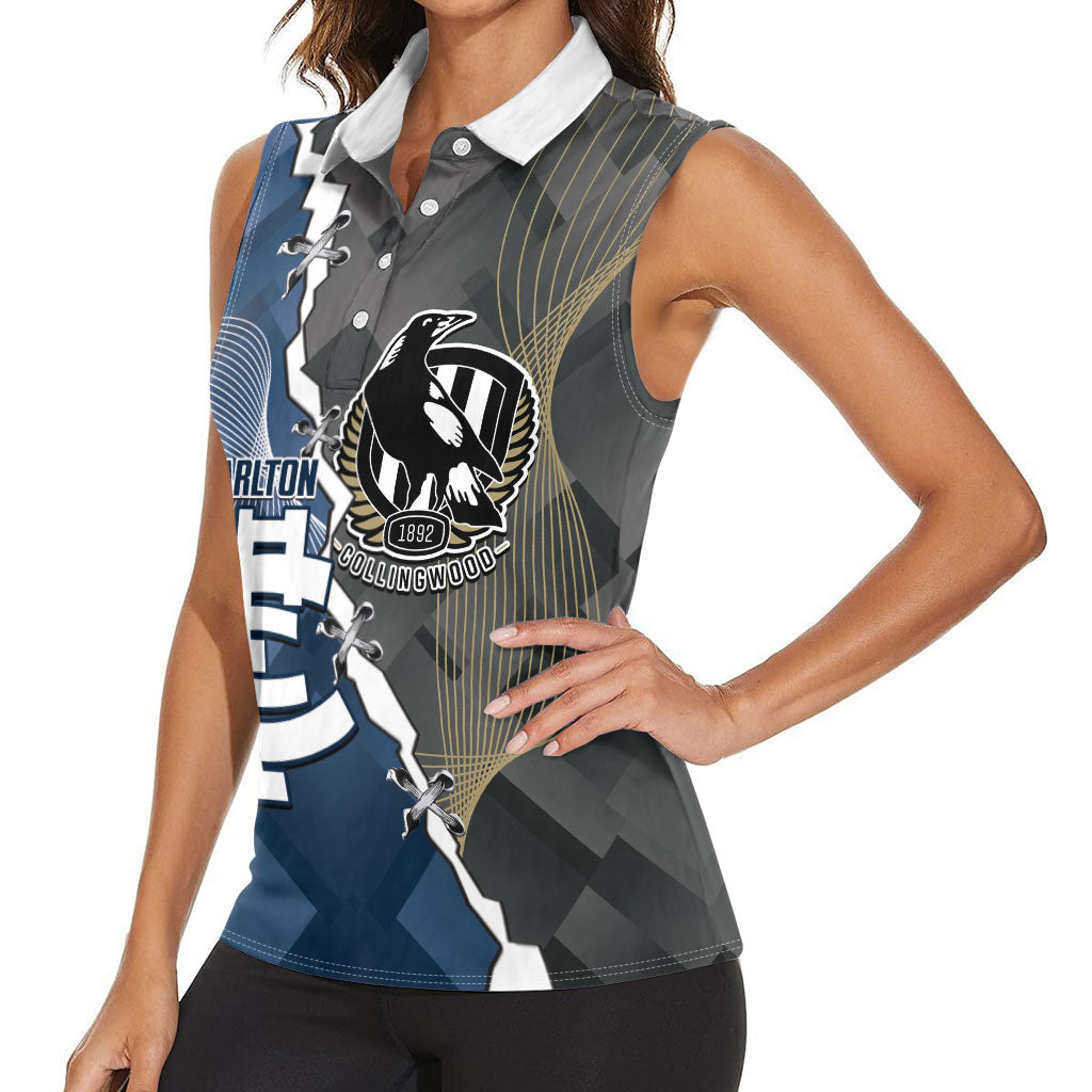 Carlton Collingwood Football Personalised Women Sleeveless Polo Shirt Blues Magpies Together Dynamic Style