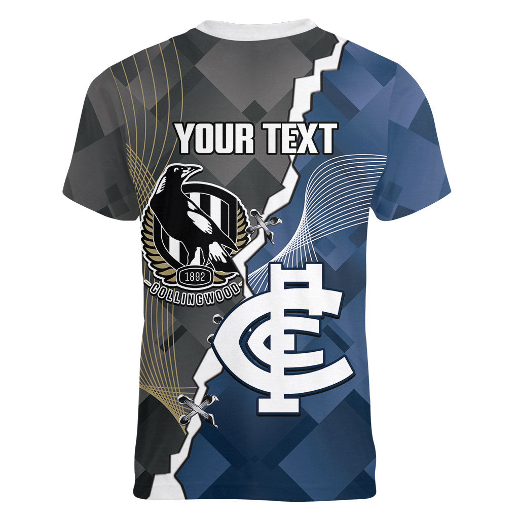 Carlton Collingwood Football Personalised Women V-Neck T-Shirt Blues Magpies Together Dynamic Style