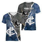 Carlton Collingwood Football Personalised Women V-Neck T-Shirt Blues Magpies Together Dynamic Style