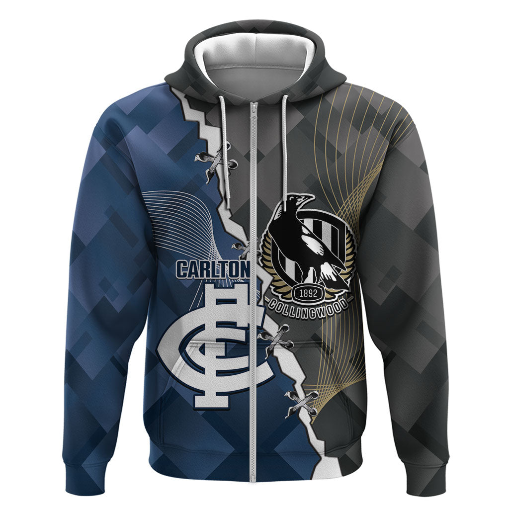 Carlton Collingwood Football Personalised Zip Hoodie Blues Magpies Together Dynamic Style